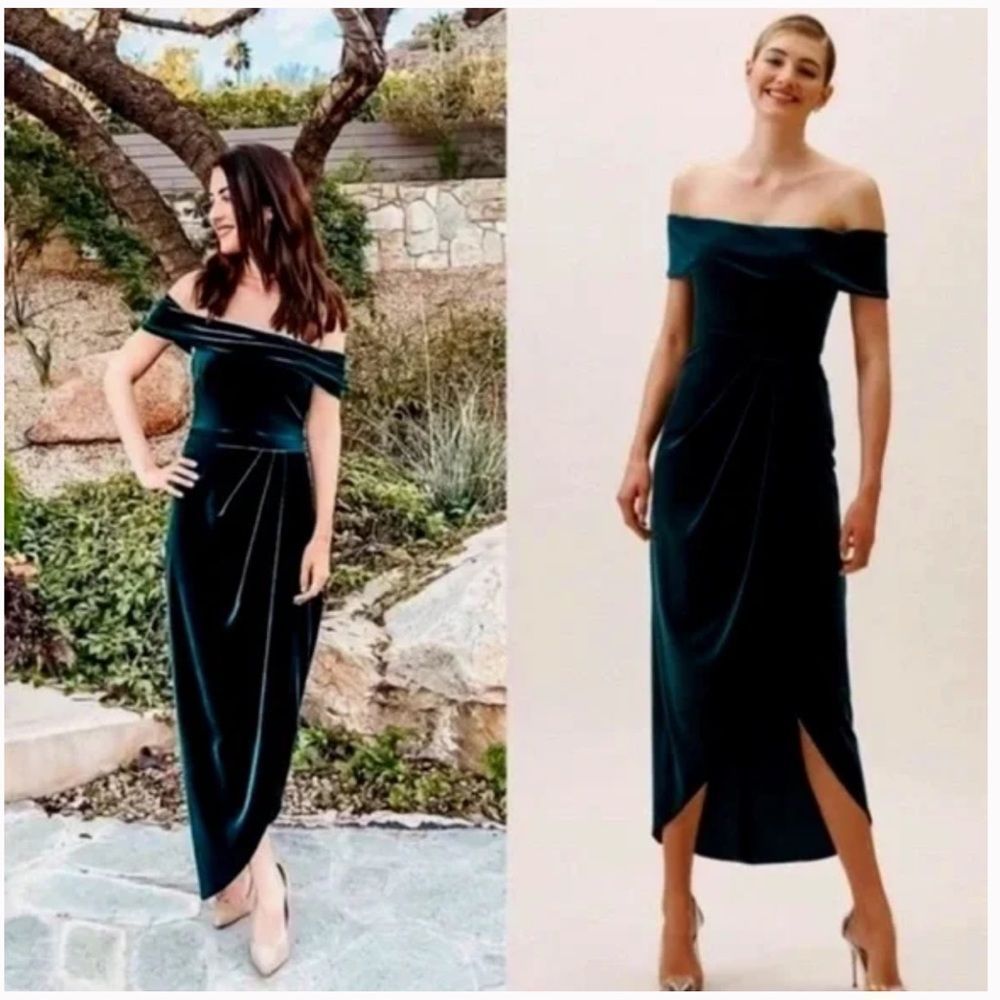 Bhldn Anthropologie Dress Womens Size 10 Edison velvet emerald green Gown